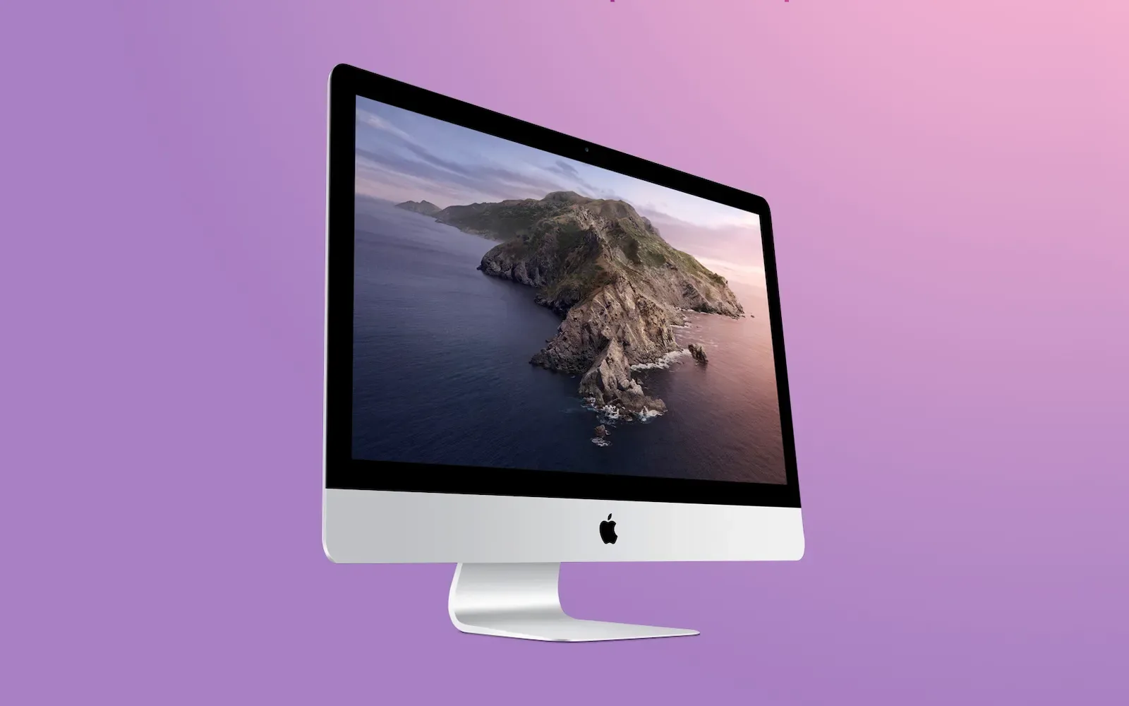 Image of a 27-inch iMac on a purple gradient background