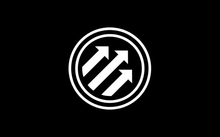 White Pitchfork logo on a black background