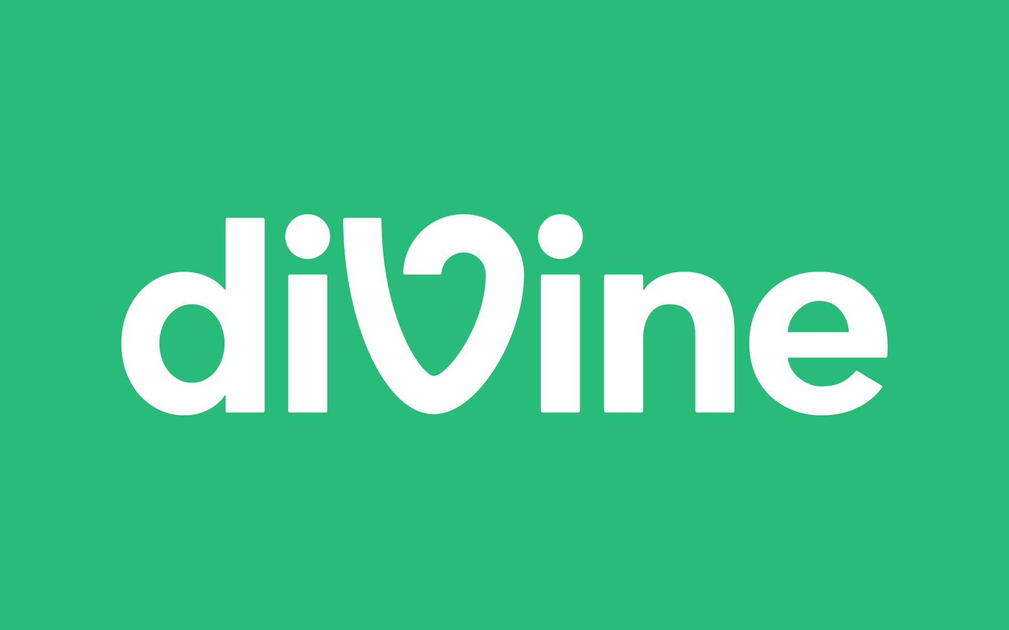The white Divine logo on a bright green background
