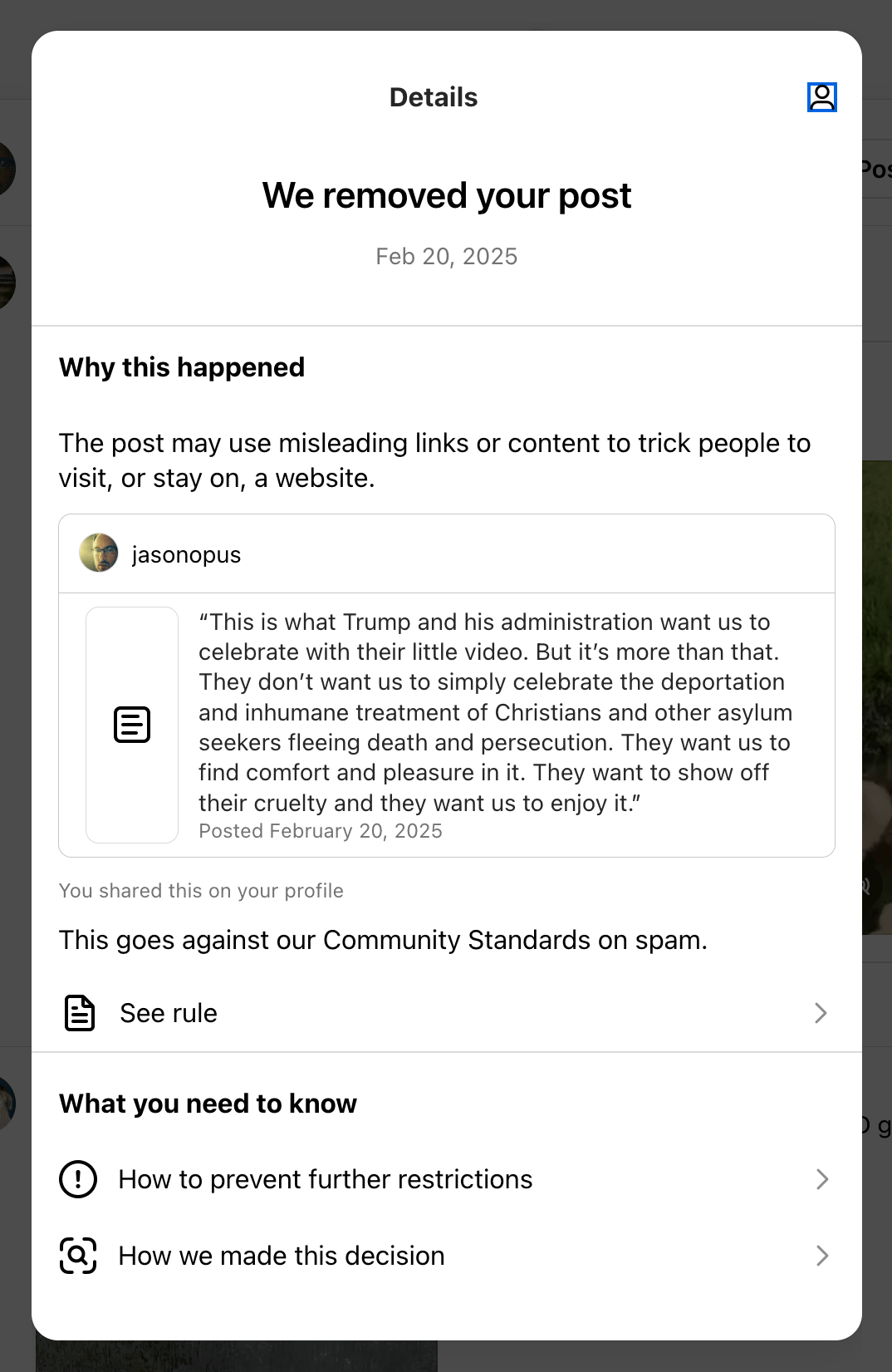 Meta takedown notice 20250220