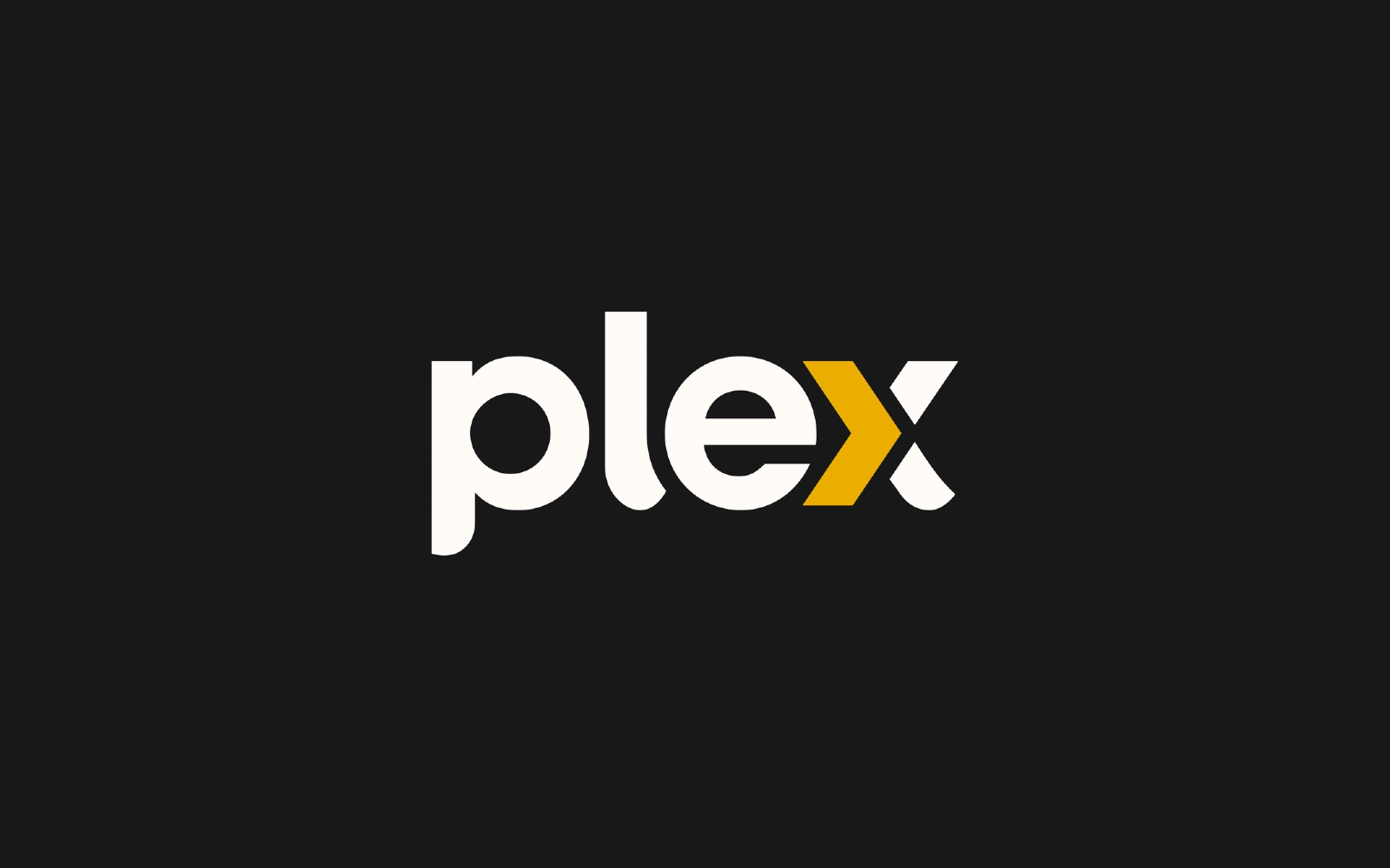 White and gold Plex logo on a dark background
