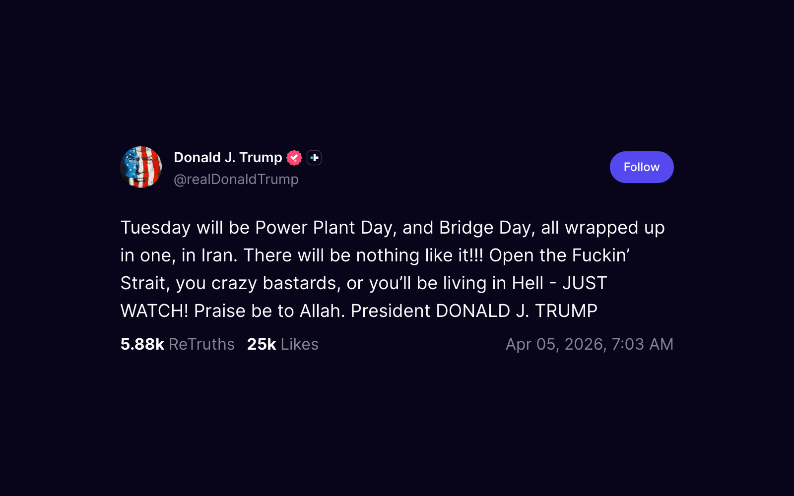 Trump easter power plant day