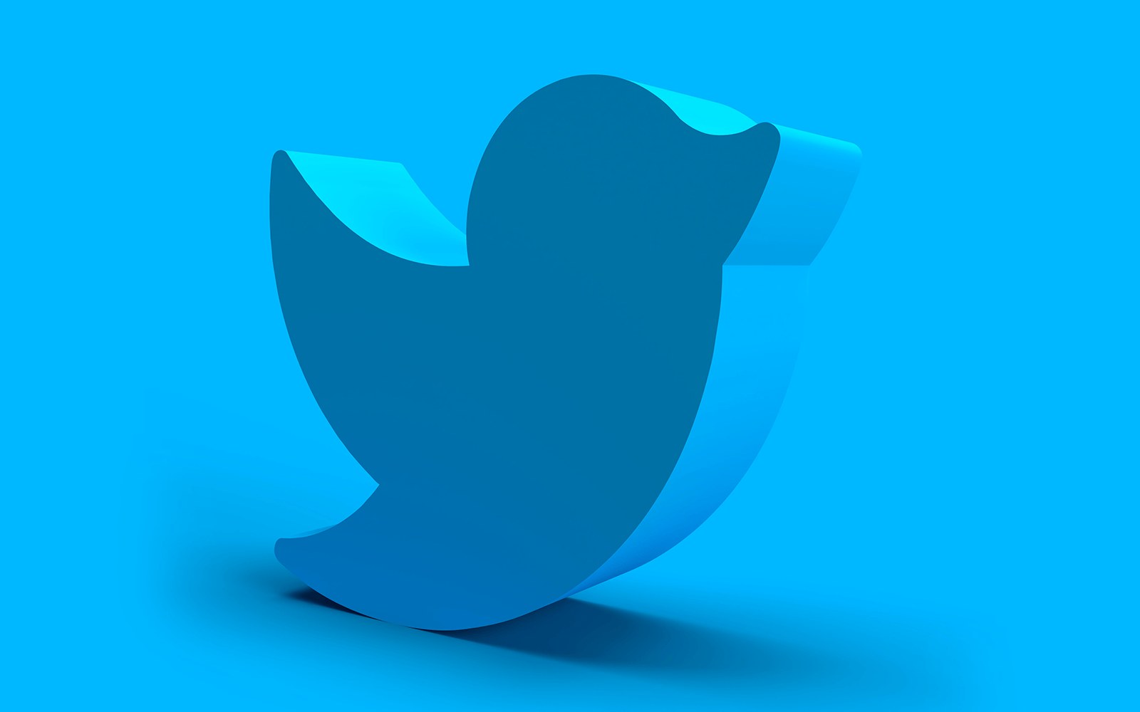A 3D render of Twitter's logo on a blue background
